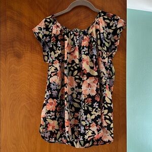 LC Lauren Conrad Floral Blouse - Black, Pink, Orange, Green